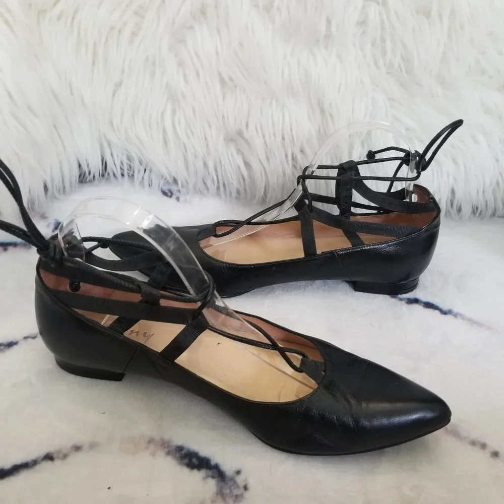 FS/NY FSNY Black Leather Lace Up Flats Ballet Ballerina 10 B - Picture 6 of 12